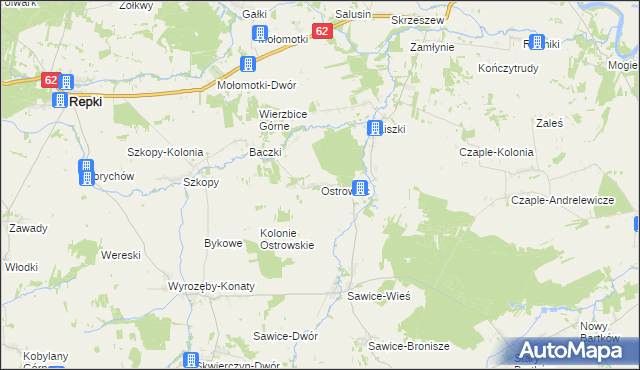 mapa Ostrowiec gmina Repki, Ostrowiec gmina Repki na mapie Targeo