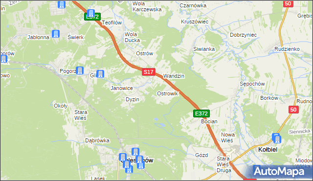 mapa Ostrowik gmina Celestynów, Ostrowik gmina Celestynów na mapie Targeo