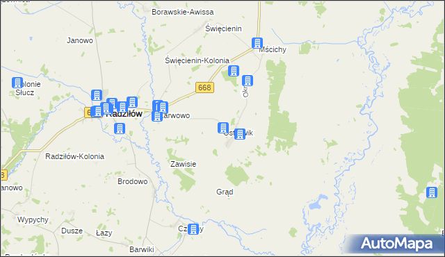 mapa Ostrowik gmina Radziłów, Ostrowik gmina Radziłów na mapie Targeo