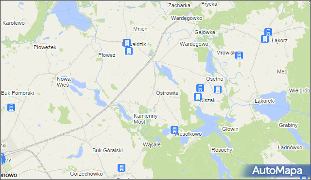 mapa Ostrowite gmina Biskupiec, Ostrowite gmina Biskupiec na mapie Targeo