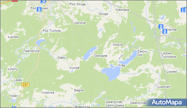 mapa Ostrowite gmina Czersk, Ostrowite gmina Czersk na mapie Targeo