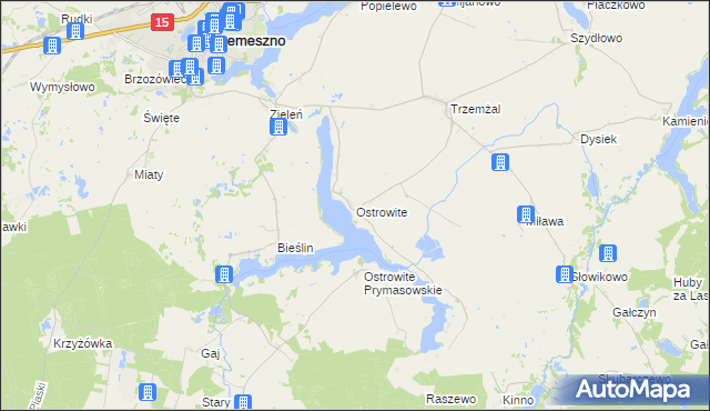 mapa Ostrowite gmina Trzemeszno, Ostrowite gmina Trzemeszno na mapie Targeo