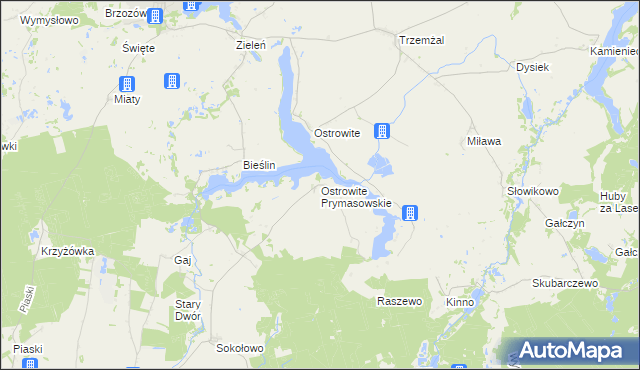 mapa Ostrowite Prymasowskie, Ostrowite Prymasowskie na mapie Targeo