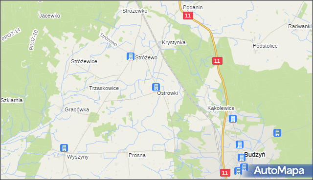 mapa Ostrówki gmina Budzyń, Ostrówki gmina Budzyń na mapie Targeo