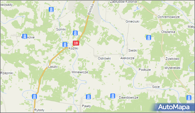 mapa Ostrówki gmina Zabłudów, Ostrówki gmina Zabłudów na mapie Targeo