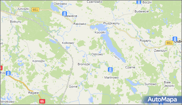 mapa Ostrowo gmina Dubeninki, Ostrowo gmina Dubeninki na mapie Targeo