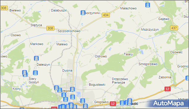 mapa Ostrowo gmina Gostyń, Ostrowo gmina Gostyń na mapie Targeo