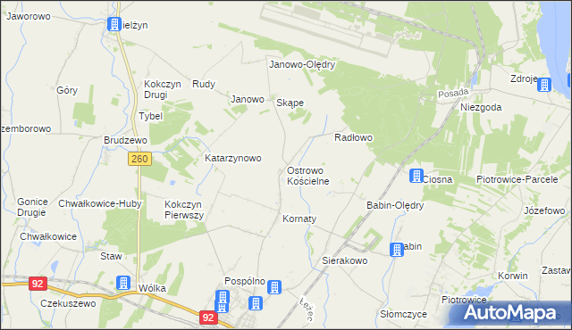 mapa Ostrowo Kościelne, Ostrowo Kościelne na mapie Targeo