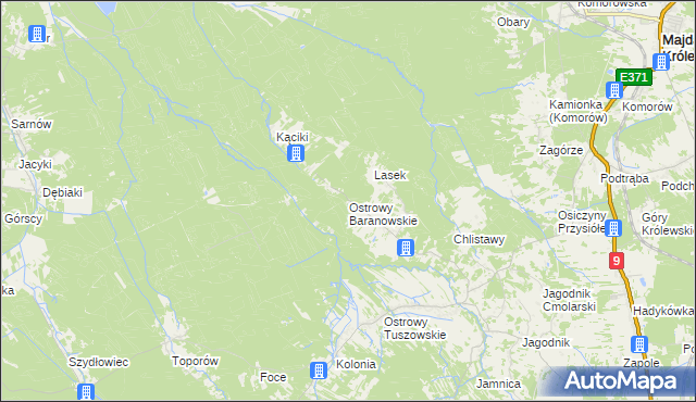 mapa Ostrowy Baranowskie, Ostrowy Baranowskie na mapie Targeo