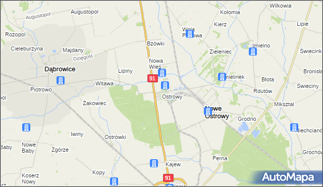 mapa Ostrowy gmina Nowe Ostrowy, Ostrowy gmina Nowe Ostrowy na mapie Targeo