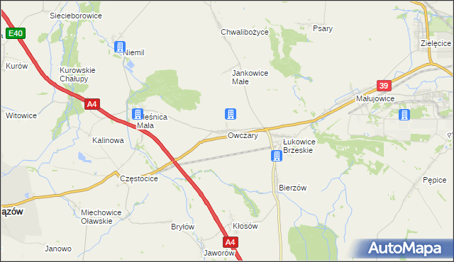 mapa Owczary gmina Oława, Owczary gmina Oława na mapie Targeo