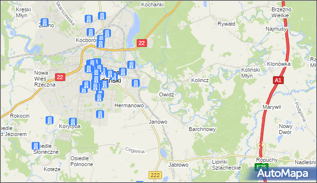 mapa Owidz, Owidz na mapie Targeo