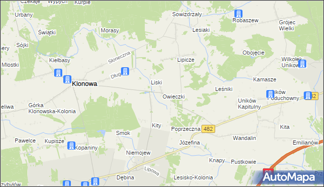 mapa Owieczki gmina Klonowa, Owieczki gmina Klonowa na mapie Targeo
