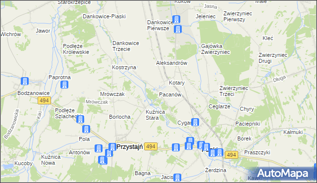 mapa Pacanów gmina Panki, Pacanów gmina Panki na mapie Targeo
