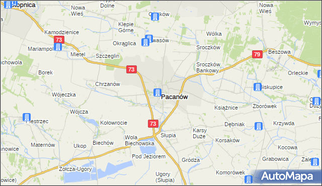 mapa Pacanów powiat buski, Pacanów powiat buski na mapie Targeo
