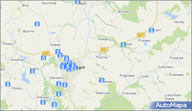 mapa Pachoły gmina Dzierzgoń, Pachoły gmina Dzierzgoń na mapie Targeo