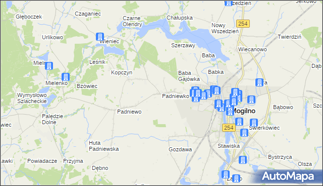 mapa Padniewko, Padniewko na mapie Targeo