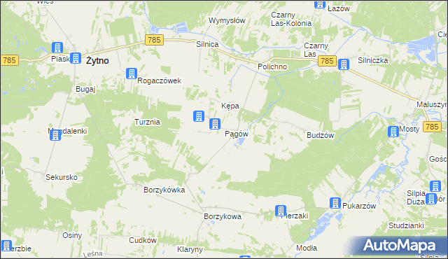 mapa Pągów gmina Żytno, Pągów gmina Żytno na mapie Targeo