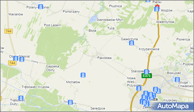 mapa Pakosław gmina Iłża, Pakosław gmina Iłża na mapie Targeo