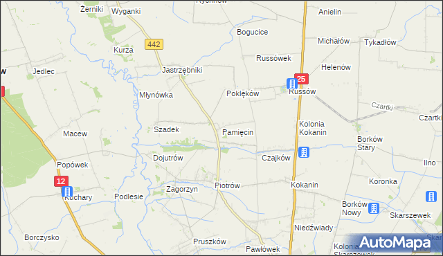 mapa Pamięcin gmina Blizanów, Pamięcin gmina Blizanów na mapie Targeo