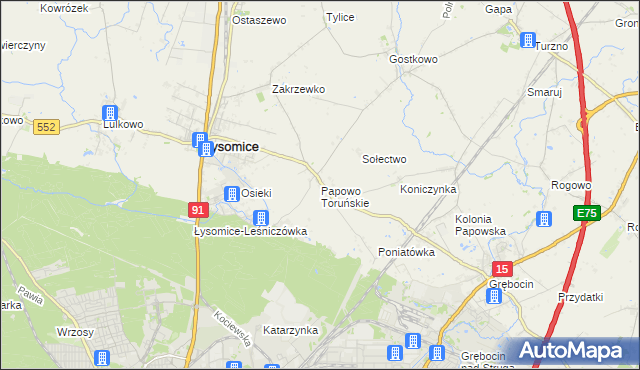 mapa Papowo Toruńskie, Papowo Toruńskie na mapie Targeo