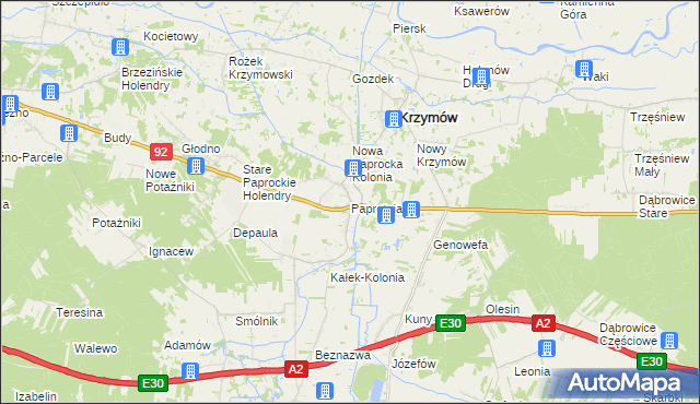 mapa Paprotnia gmina Krzymów, Paprotnia gmina Krzymów na mapie Targeo