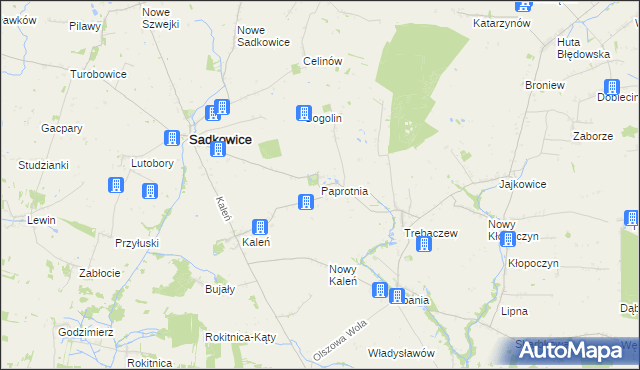 mapa Paprotnia gmina Sadkowice, Paprotnia gmina Sadkowice na mapie Targeo