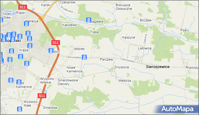 mapa Parczew gmina Sieroszewice, Parczew gmina Sieroszewice na mapie Targeo