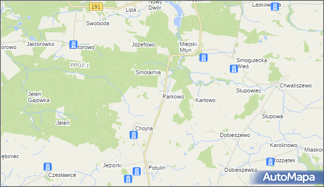 mapa Parkowo gmina Gołańcz, Parkowo gmina Gołańcz na mapie Targeo