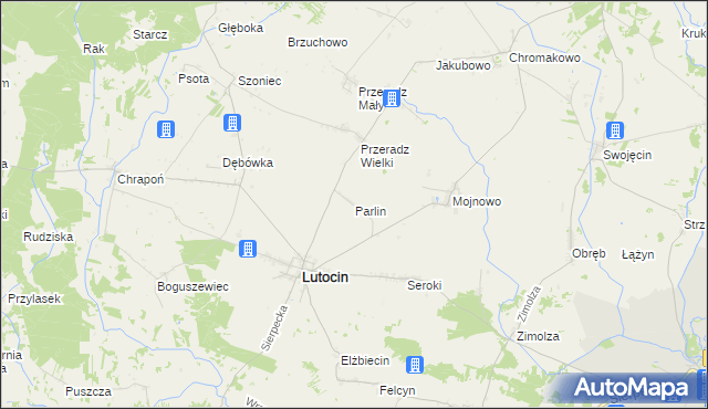 mapa Parlin gmina Lutocin, Parlin gmina Lutocin na mapie Targeo