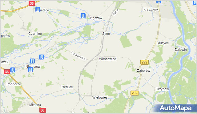 mapa Parszowice, Parszowice na mapie Targeo