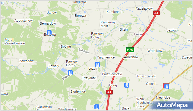 mapa Parzniewice, Parzniewice na mapie Targeo