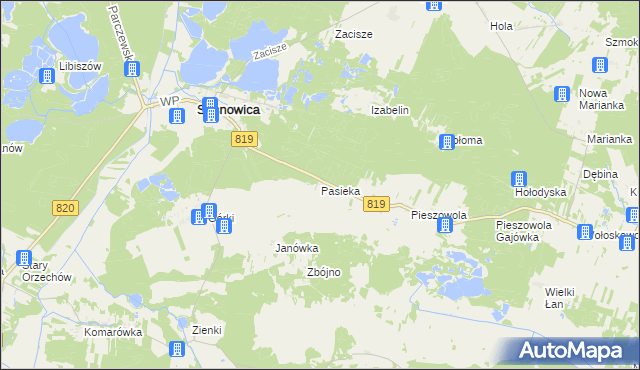 mapa Pasieka gmina Sosnowica, Pasieka gmina Sosnowica na mapie Targeo