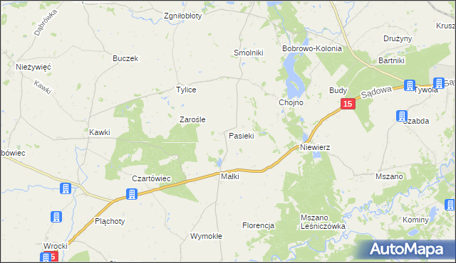 mapa Pasieki gmina Bobrowo, Pasieki gmina Bobrowo na mapie Targeo