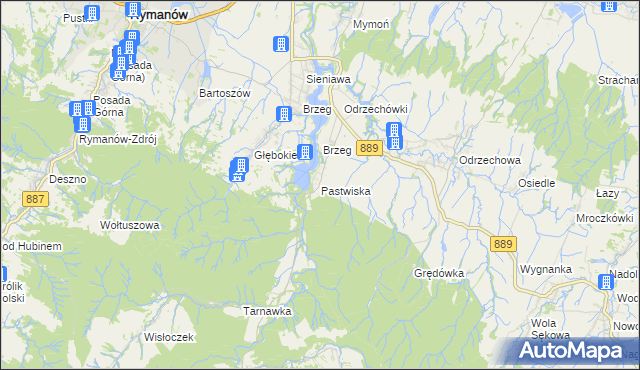 mapa Pastwiska gmina Zarszyn, Pastwiska gmina Zarszyn na mapie Targeo