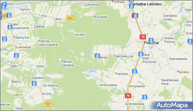mapa Patków gmina Policzna, Patków gmina Policzna na mapie Targeo