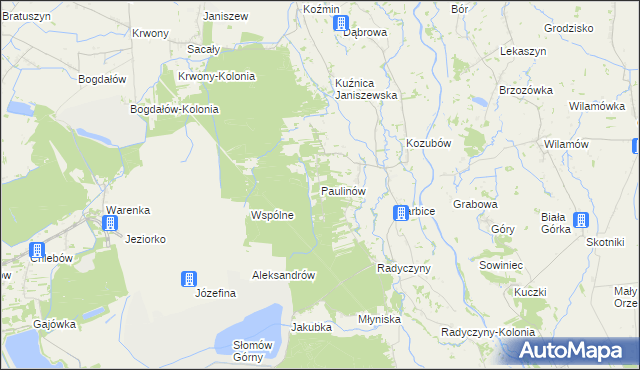 mapa Paulinów gmina Przykona, Paulinów gmina Przykona na mapie Targeo