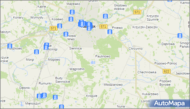 mapa Paulinowo, Paulinowo na mapie Targeo