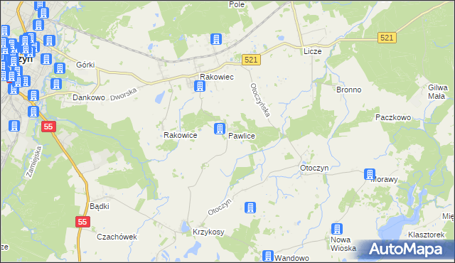 mapa Pawlice, Pawlice na mapie Targeo