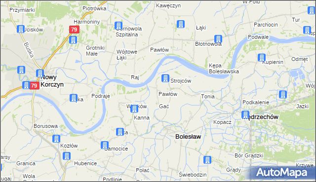 mapa Pawłów gmina Bolesław, Pawłów gmina Bolesław na mapie Targeo