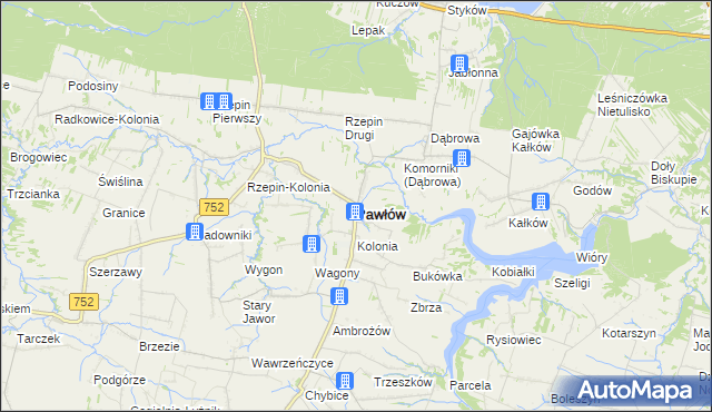 mapa Pawłów powiat starachowicki, Pawłów powiat starachowicki na mapie Targeo