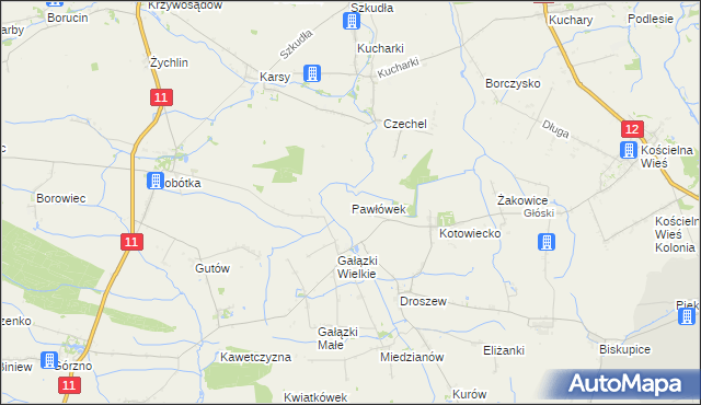 mapa Pawłówek gmina Nowe Skalmierzyce, Pawłówek gmina Nowe Skalmierzyce na mapie Targeo