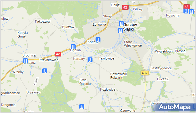 mapa Pawłowice gmina Gorzów Śląski, Pawłowice gmina Gorzów Śląski na mapie Targeo
