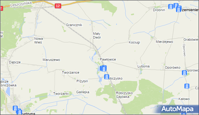 mapa Pawłowice gmina Krzemieniewo, Pawłowice gmina Krzemieniewo na mapie Targeo