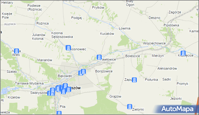 mapa Pawłowice gmina Sędziszów, Pawłowice gmina Sędziszów na mapie Targeo