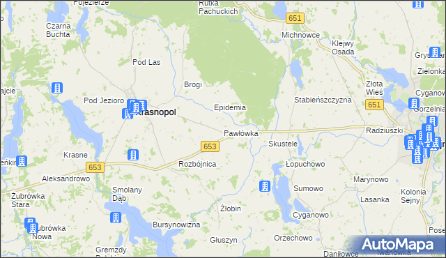 mapa Pawłówka gmina Krasnopol, Pawłówka gmina Krasnopol na mapie Targeo