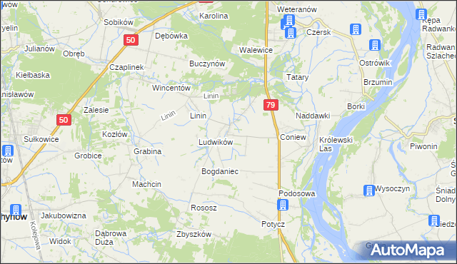 mapa Pęcław gmina Góra Kalwaria, Pęcław gmina Góra Kalwaria na mapie Targeo