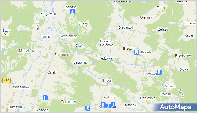 mapa Pędziwiatry gmina Galewice, Pędziwiatry gmina Galewice na mapie Targeo