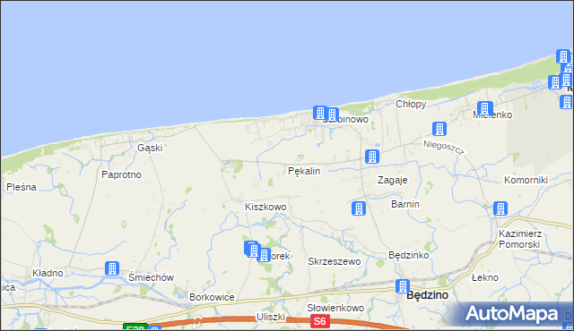 mapa Pękalin gmina Mielno, Pękalin gmina Mielno na mapie Targeo