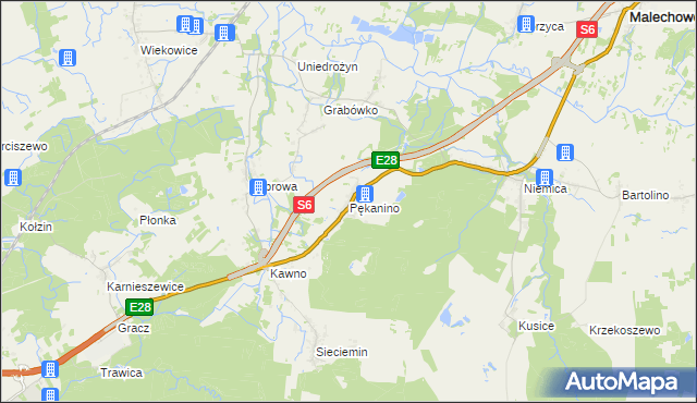 mapa Pękanino gmina Malechowo, Pękanino gmina Malechowo na mapie Targeo